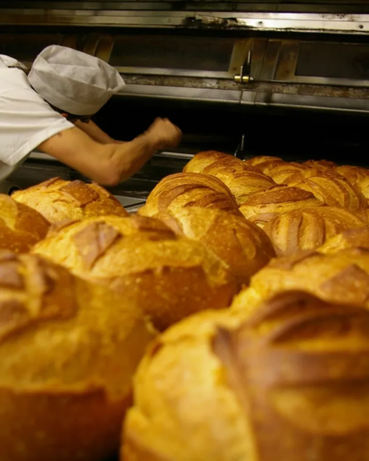 Bakker haalt brood uit de oven